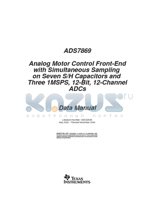 ADS7869 datasheet - Analog Motor Control Front-End with Simultaneous Sampling on Seven S/H Capacitors and Three 1MSPS, 12-Bit, 12-Channel