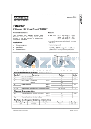 FDC697P datasheet - P-Channel 1.8V PowerTrench MOSFET