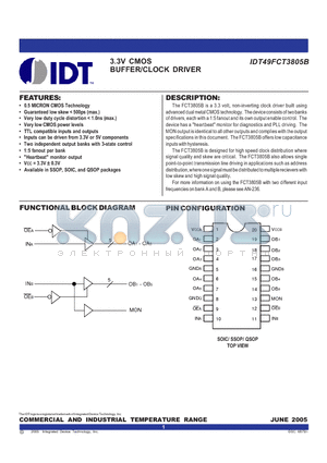 IDT49FCT3805BPYG datasheet - 3.3V CMOS BUFFER/CLOCK DRIVER