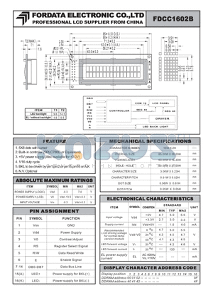 FDCC1602B datasheet - LCD MODULE