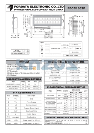 FDCC1602P datasheet - LCD SUPPLIER FROM CHINA