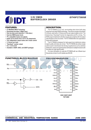 IDT49FCT3805BQG datasheet - 3.3V CMOS BUFFER/CLOCK DRIVER