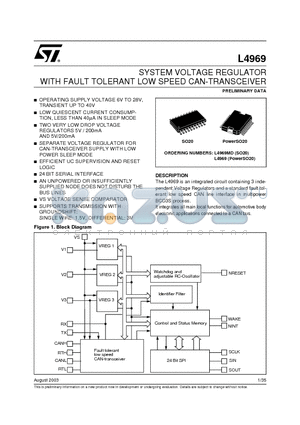 L4969MD datasheet - SYSTEM VOLTAGE REGULATOR WITH FAULT TOLERANT LOW SPEED CAN-TRANSCEIVER