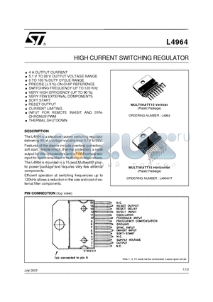 L4964_03 datasheet - HIGH CURRENT SWITCHING REGULATOR