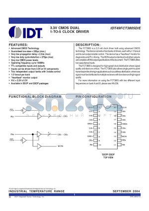 IDT49FCT3805D datasheet - 3.3V CMOS DUAL 1-TO-5 CLOCK DRIVER