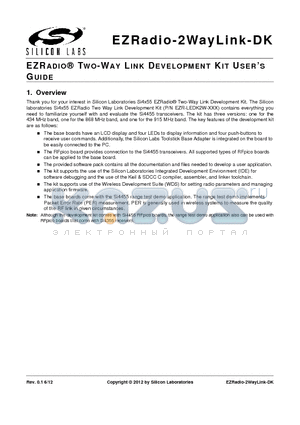 EZR-LCDK2W-868 datasheet - EZRADIO^ TWO-WAY LINK DEVELOPMENT KIT USERS