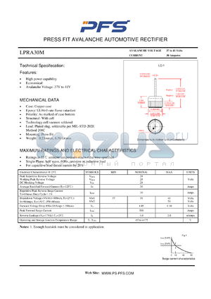 LPRA30M datasheet - PRESS FIT AVALANCHE AUTOMOTIVE RECTIFIER