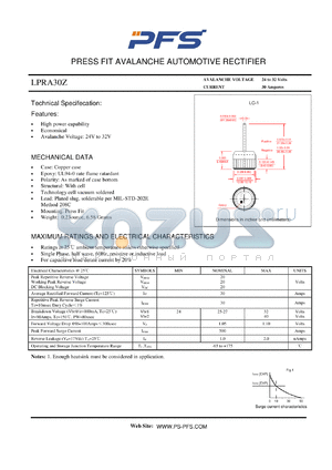 LPRA30Z datasheet - PRESS FIT AVALANCHE AUTOMOTIVE RECTIFIER