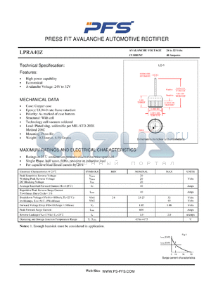 LPRA40Z datasheet - PRESS FIT AVALANCHE AUTOMOTIVE RECTIFIER