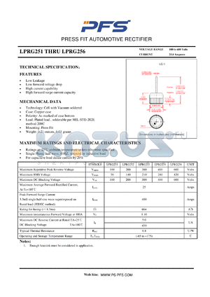 LPRG252 datasheet - PRESS FIT AUTOMOTIVE RECTIFIER