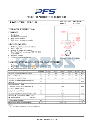 LPRG256 datasheet - PRESS FIT AUTOMOTIVE RECTIFIER