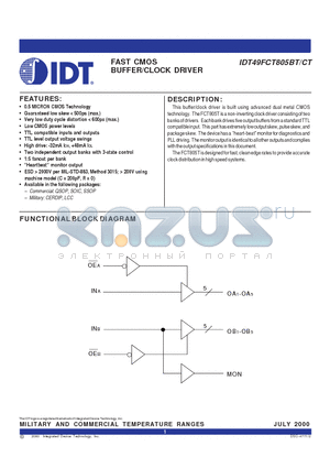 IDT49FCT805BTLQ datasheet - FAST CMOS BUFFER/CLOCK DRIVER