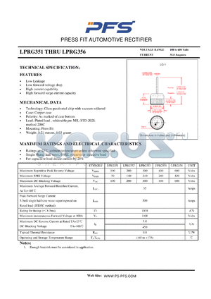 LPRG351 datasheet - PRESS FIT AUTOMOTIVE RECTIFIER