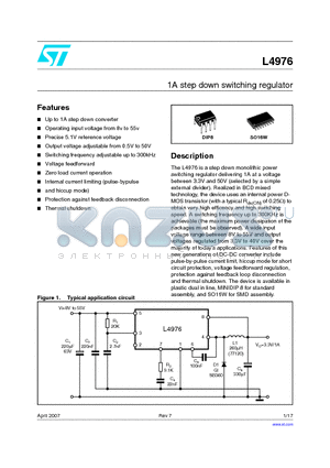 L4976D013TR datasheet - 1A step down switching regulator