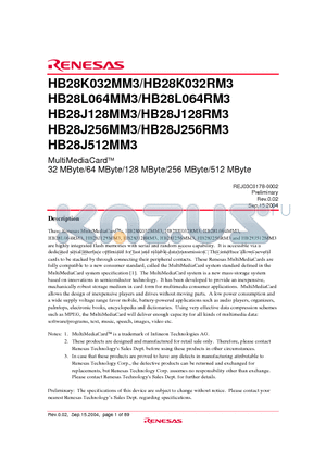 HB28J256MM3 datasheet - MultiMediaCard 32 MByte/64 MByte/128 MByte/256 MByte/512 MByte