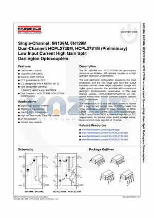 6N138SM datasheet - Low Input Current High Gain Split Darlington Optocouplers