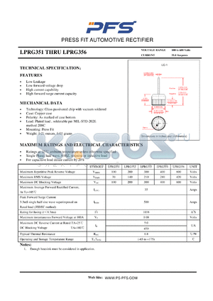 LPRG353 datasheet - PRESS FIT AUTOMOTIVE RECTIFIER