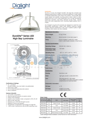 HB2C4M-EU datasheet - DuroSite Series LED High Bay Luminaire