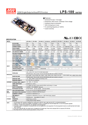 LPS-100 datasheet - 100W Single Output without PFC Function