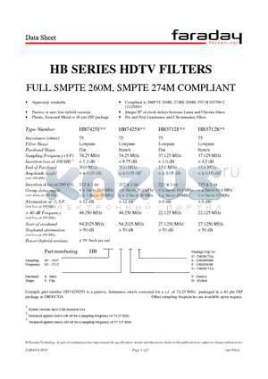 HB3712F datasheet - HB SERIES HDTV FILTERS