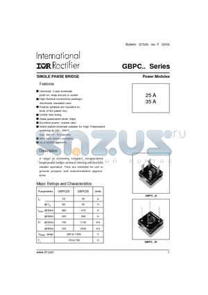 GBPC2502A datasheet - SINGLE PHASE BRIDGE Power Modules