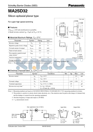 MA2SD032 datasheet - Schottky Barrier Diodes (SBD) Silicon epitaxial planar type