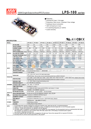 LPS-100-13.5 datasheet - 100W Single Output without PFC Function