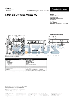 E-145Y datasheet - E-145Y 2PST, 60 Amps, 115/208 VAC