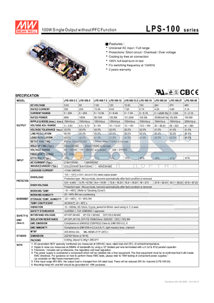 LPS-100-15 datasheet - 100W Single Output without PFC Function