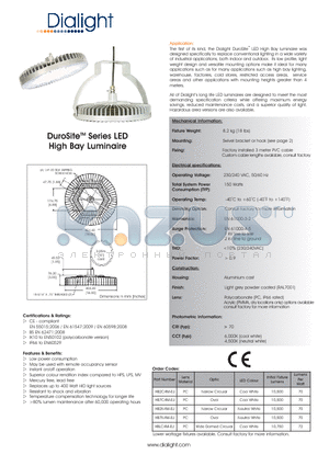 HB2N4M-EU datasheet - DuroSite Series LED High Bay Luminaire