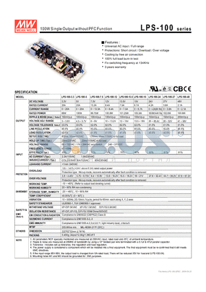 LPS-100-24 datasheet - 100W Single Output without PFC Function