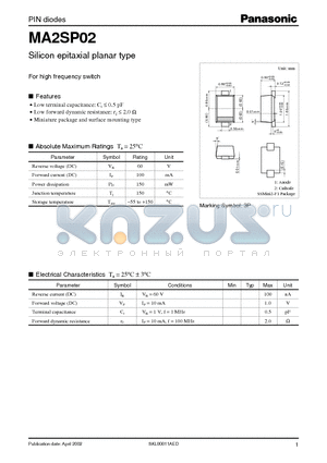 MA2SP02 datasheet - Silicon epitaxial planar type For high frequency switch