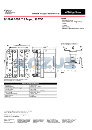 E-308AA datasheet - E-308AA SPDT, 7.5 Amps, 120 VDC