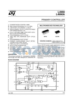 L4990 datasheet - PRIMARY CONTROLLER