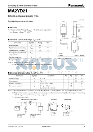 MA2YD21 datasheet - Silicon epitaxial planar type