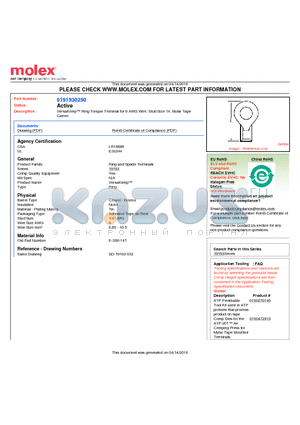 E-360-14T datasheet - VersaKrimp Ring Tongue Terminal for 6 AWG Wire, Stud Size 14, Mylar TapeCarrier