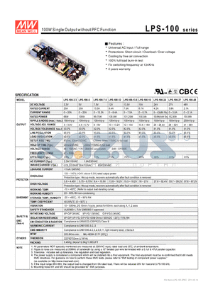 LPS-100_11 datasheet - 100W Single Output without PFC Function