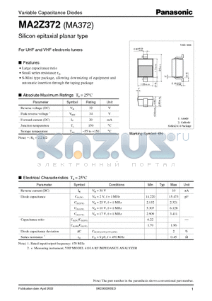 MA2Z372 datasheet - Silicon epitaxial planar type