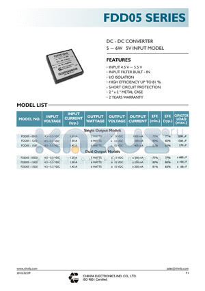 FDD05-05S0 datasheet - DC - DC CONVERTER 5~6W 5V INPUT MODEL