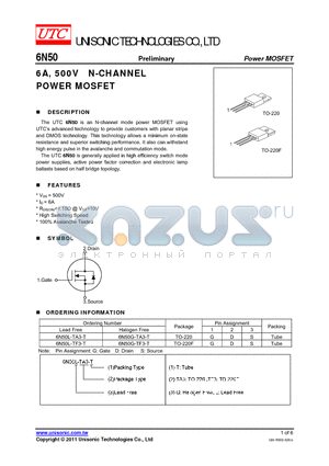 6N50L-TF3-T datasheet - 6A, 500V N-CHANNEL POWER MOSFET