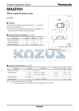 MA2ZV01 datasheet - Silicon epitaxial planar type