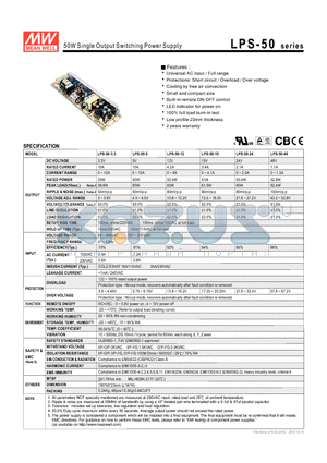 LPS-50-3.3 datasheet - 50W Single Output Switching Power Supply