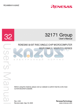 M32171F2VFP datasheet - 32-BIT RISC SINGLE-CHIP MICROCOMPUTER M32R FAMILY / M32R/ECU SERIES