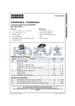 FDD068AN03 datasheet - N-Channel PowerTrench MOSFET 30V, 35A, 6.8m