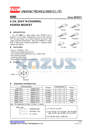 6N60L-TN3-T datasheet - 6.2A, 600V N-CHANNEL POWER MOSFET