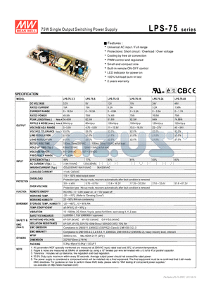 LPS-75-12 datasheet - 75W Single Output Switching Power Supply