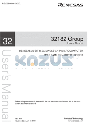 M32182F8VFP datasheet - 32-BIT RISC SINGLE-CHIP MICROCOMPUTER M32R FAMILY / M32R/ECU SERIES