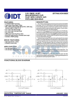 IDT53ALVCH16823PA datasheet - 3.3V CMOS 18-BIT BUS-INTERFACE FLIPFLOP WITH 3-STATE OUTPUTS AND BUS-HOLD