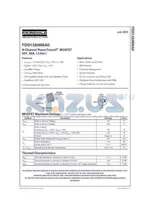 FDD13AN06A0 datasheet - N-Channel PowerTrench MOSFET