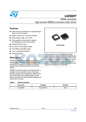 E-L6258EP datasheet - PWM controlled high current DMOS universal motor driver